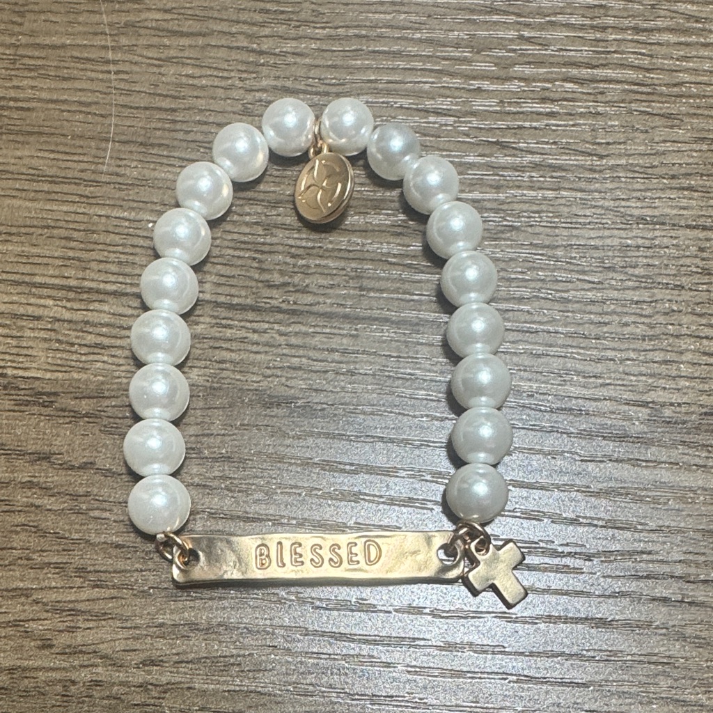 Jane Marie Pearl Blessed Necklace With Gold Cross Charm
